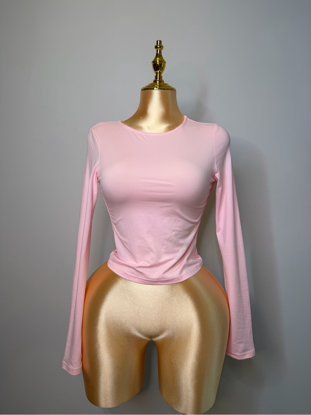 Light Pink Long Sleeve Fitted Crop Top Size S